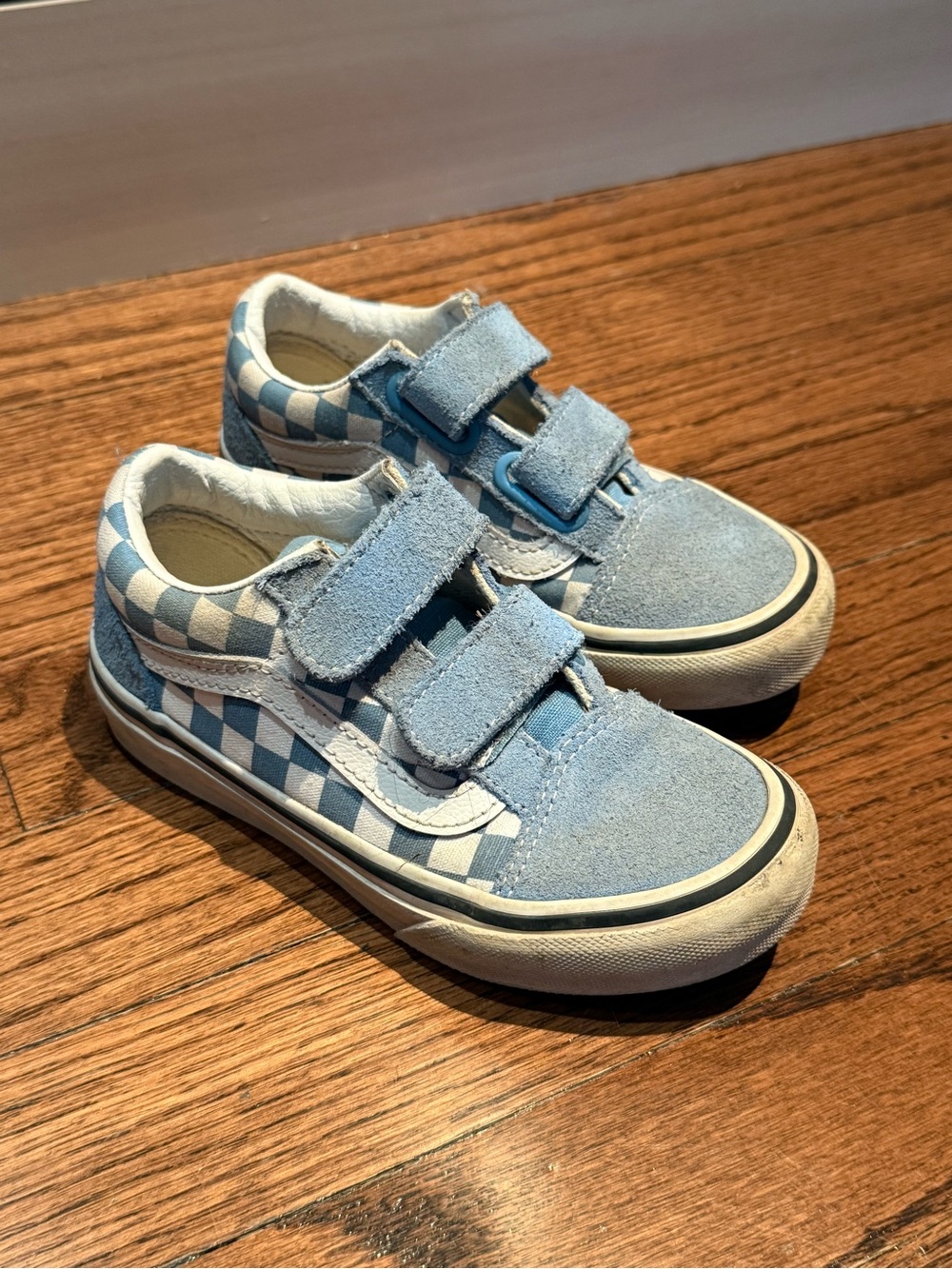 Vans Kids Light Blue Checkerboard Velcro Sneakers
